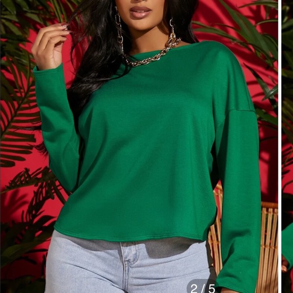 SHEIN OVERSIZED GREEN OFF SHOULD CRISS CROSS OPEN BACK XS NEVER WORN! Brand new - Picture 2 of 4